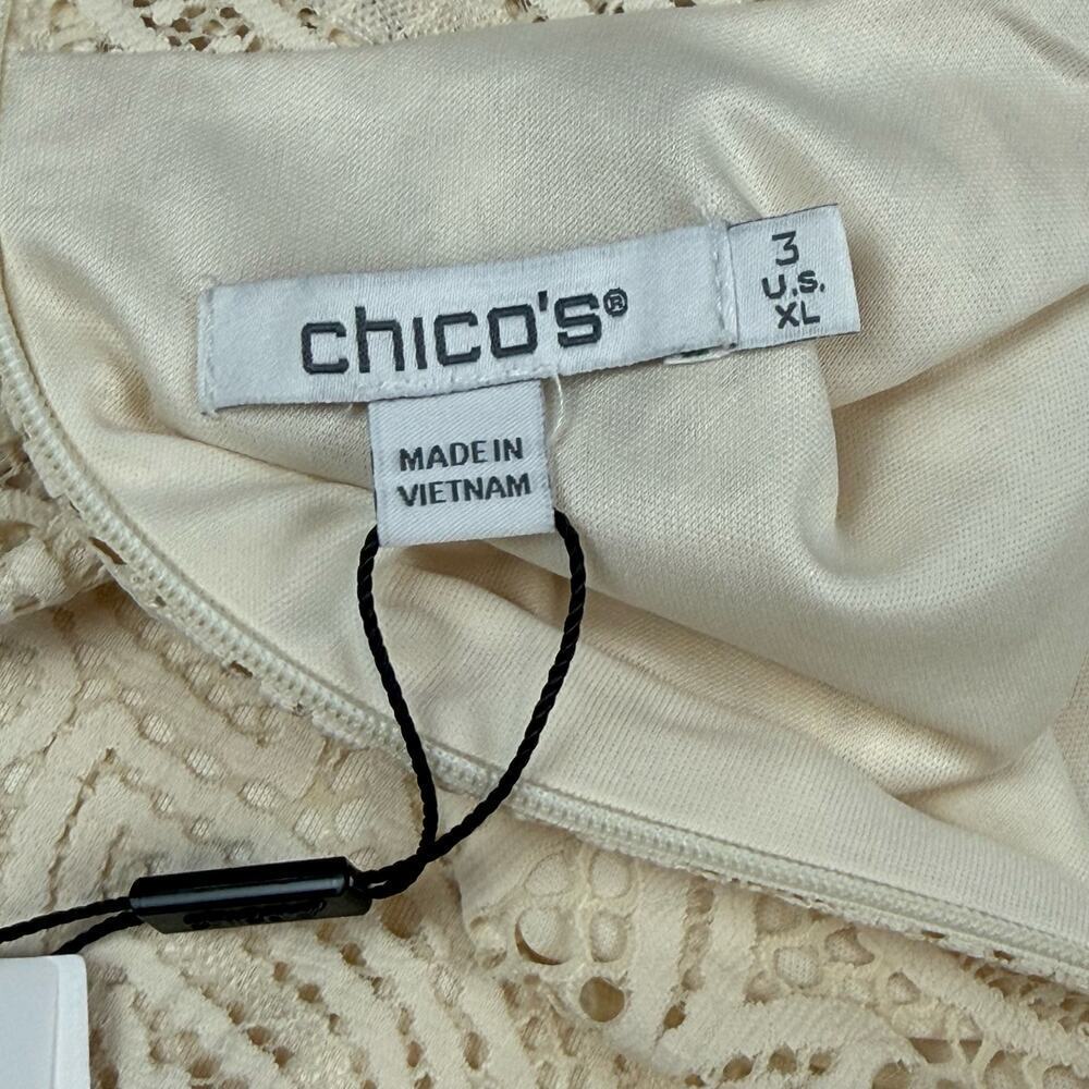 Chico's Lace Knit Cream Top Mock Neck Lined Elbow Tee Grandma Cottage NEW XL - Picture 10 of 12